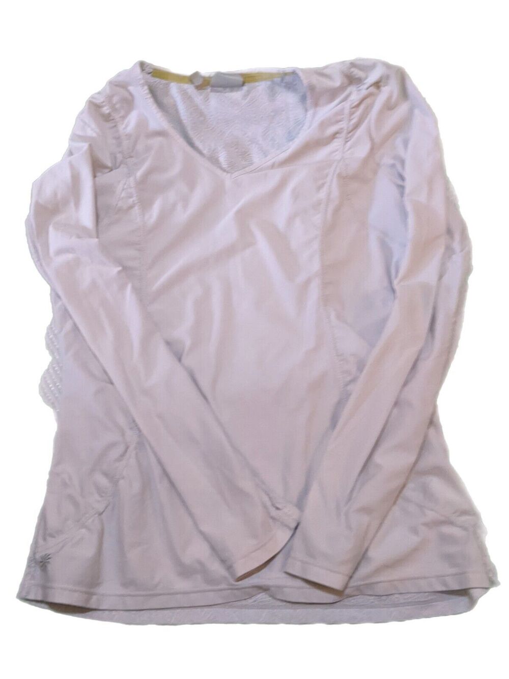 Athleta Wick It Good Lace Back Long Sleeve Top Off White Grayish Athletic Sz LT